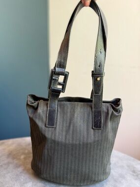 Fendi Pequin Canvas Shoulder Tote